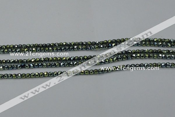 CHE693 15.5 inches 2mm faceted round plated hematite beads