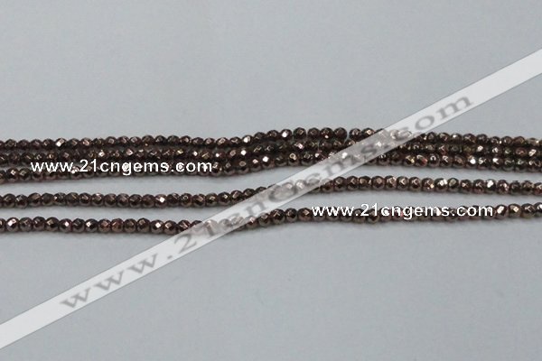 CHE701 15.5 inches 3mm faceted round plated hematite beads