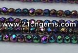 CHE706 15.5 inches 3mm faceted round plated hematite beads