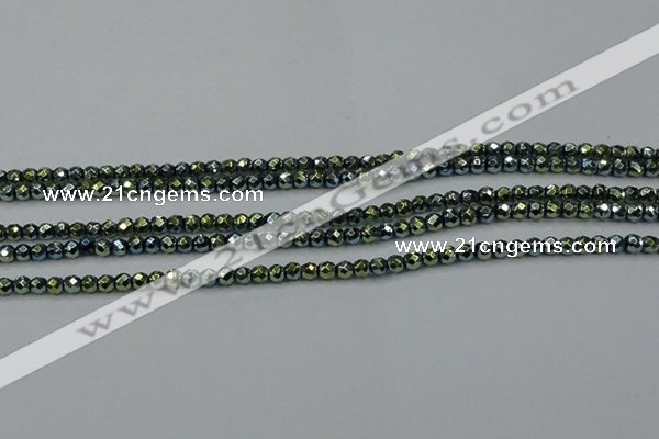 CHE713 15.5 inches 4mm faceted round plated hematite beads
