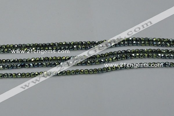 CHE713 15.5 inches 4mm faceted round plated hematite beads