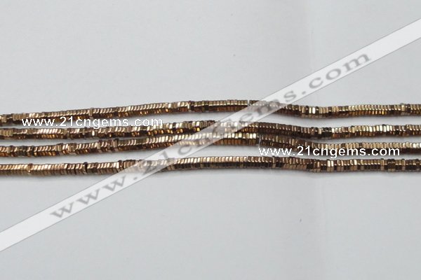 CHE826 15.5 inches 1*2mm hexagon plated hematite beads wholesale