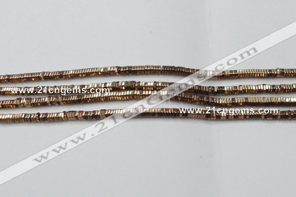 CHE834 15.5 inches 1*3mm hexagon plated hematite beads wholesale