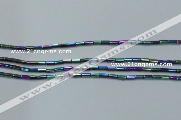 CHE910 15.5 inches 2*4mm faceted tube plated hematite beads wholesale