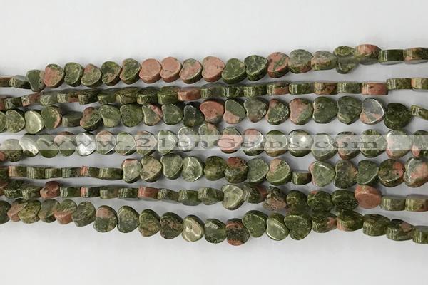 CHG100 15.5 inches 6mm flat heart unakite gemstone beads wholesale