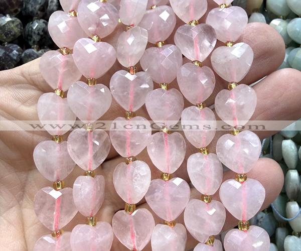 CHG301 15 inches 12mm faceted heart rose quartz beads