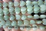 CHG309 15 inches 12mm faceted heart green aventurine jade beads