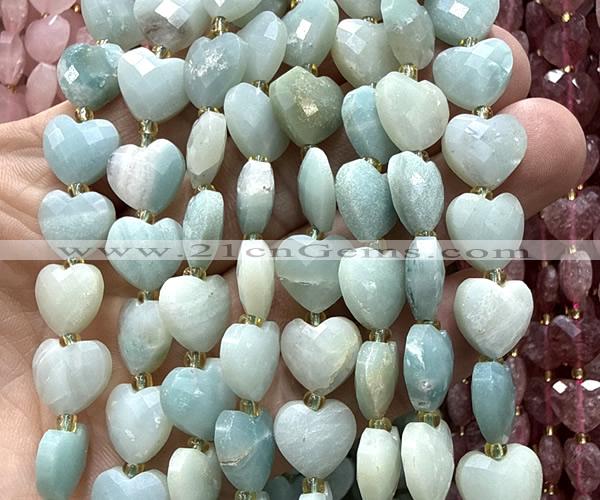 CHG310 15 inches 12mm faceted heart amazonite beads wholesale