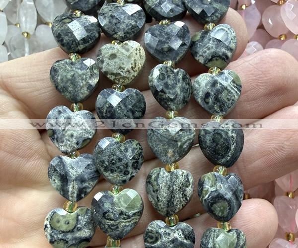 CHG316 15 inches 12mm faceted heart kambaba jasper beads