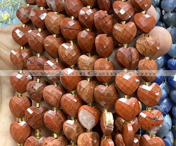 CHG317 15 inches 12mm faceted heart red jasper beads