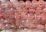 CHG354 15 inches 14mm faceted heart cherry quartz beads