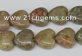 CHG45 15.5 inches 14*14mm heart New unakite gemstone beads wholesale