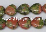 CHG48 15.5 inches 14*14mm heart unakite gemstone beads wholesale