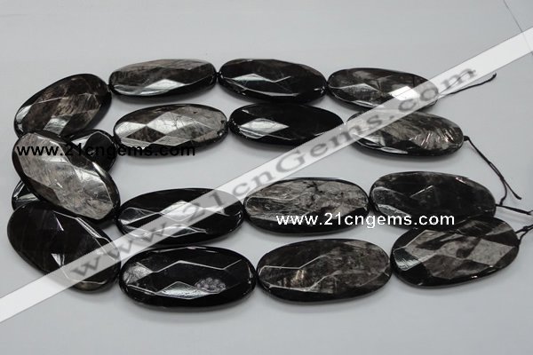 CHS09 15.5 inches 25*50mm faceted oval natural hypersthene gemstone beads