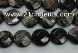 CHS18 15.5 inches 12mm faceted coin natural hypersthene beads