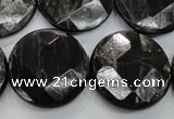 CHS22 15.5 inches 25mm faceted coin natural hypersthene beads