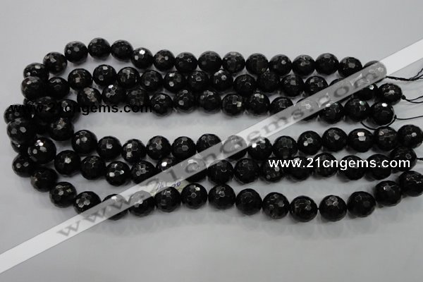 CHS47 15.5 inches 12mm faceted round natural hypersthene beads