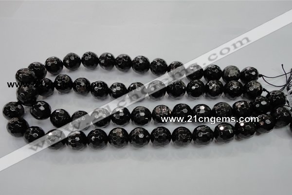 CHS48 15.5 inches 14mm faceted round natural hypersthene beads