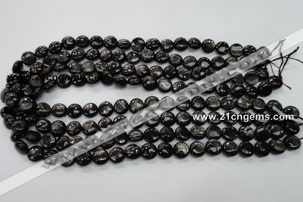 CHS60 15.5 inches 10mm flat round natural hypersthene beads