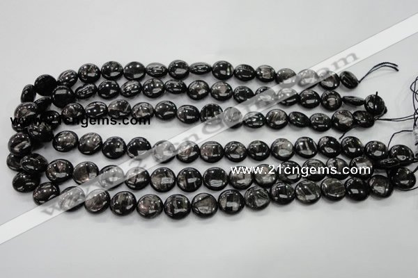 CHS61 15.5 inches 12mm flat round natural hypersthene beads