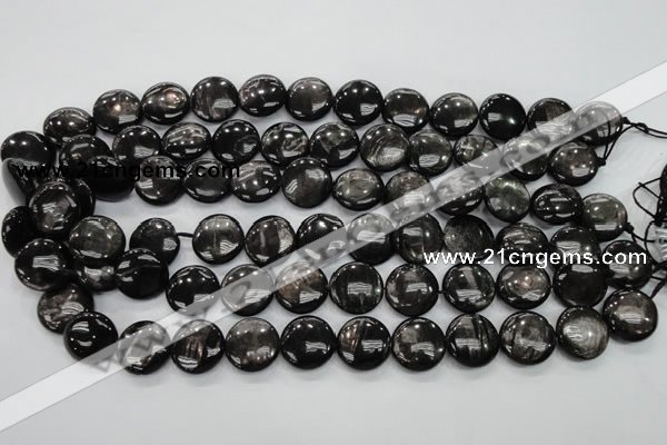 CHS63 15.5 inches 16mm flat round natural hypersthene beads