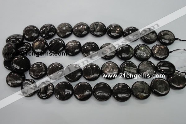 CHS65 15.5 inches 20mm flat round natural hypersthene beads