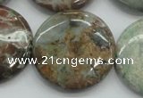 CJA08 15.5 inches 30mm coin green jasper beads wholesale