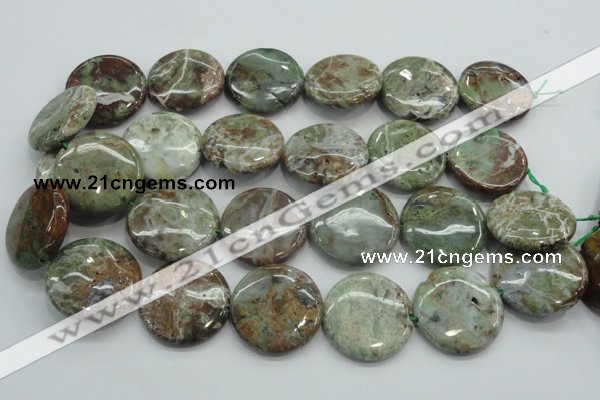 CJA08 15.5 inches 30mm coin green jasper beads wholesale