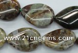 CJA33 15.5 inches 18*25mm twisted flat teardrop green jasper beads