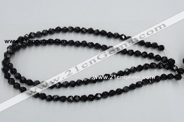 CJB06 16 inches 8mm faceted round natural jet gemstone beads wholesale