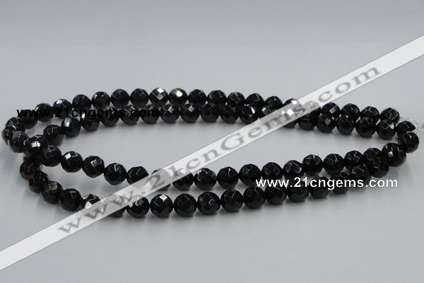 CJB07 16 inches 10mm faceted round natural jet gemstone beads wholesale