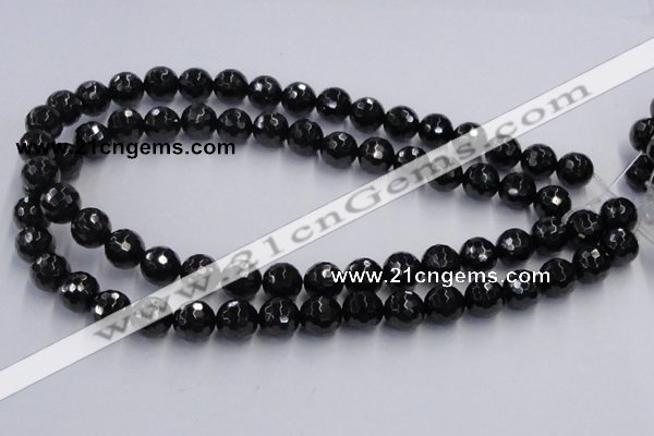 CJB08 16 inches 12mm faceted round natural jet gemstone beads wholesale