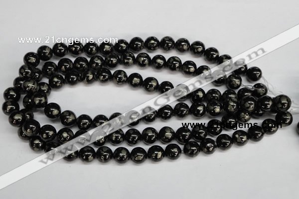 CJB153 15.5 inches 12mm round natural jet & pyrite gemstone beads