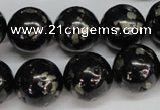 CJB156 15.5 inches 18mm round natural jet & pyrite gemstone beads