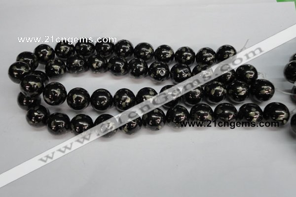 CJB156 15.5 inches 18mm round natural jet & pyrite gemstone beads