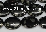 CJB160 15.5 inches 15*20mm oval natural jet & pyrite gemstone beads