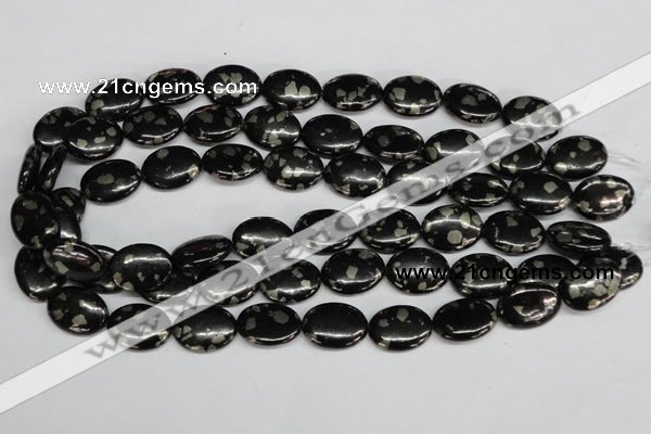 CJB160 15.5 inches 15*20mm oval natural jet & pyrite gemstone beads