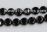 CJB19 16 inches 8mm flat round natural jet gemstone beads wholesale