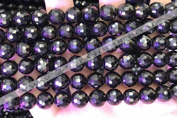 CJB202 15.5 inches 8mm faceted round jet beads wholesale