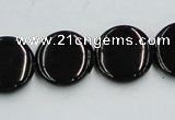 CJB22 16 inches 18mm flat round natural jet gemstone beads wholesale