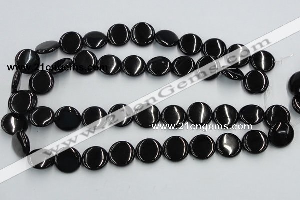 CJB22 16 inches 18mm flat round natural jet gemstone beads wholesale