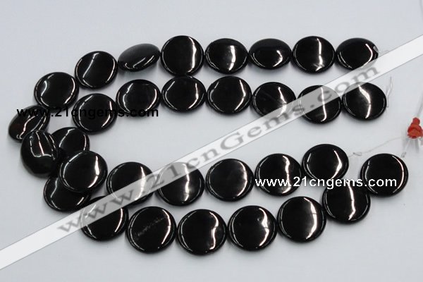 CJB23 16 inches 25mm flat round natural jet gemstone beads wholesale