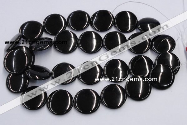 CJB24 16 inches 30mm flat round natural jet gemstone beads wholesale