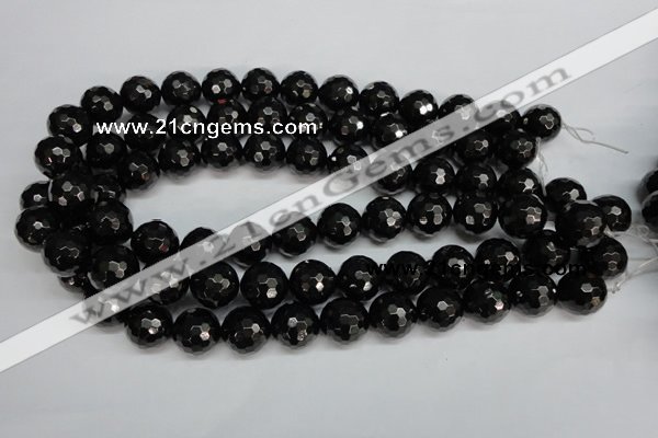 CJB46 15.5 inches 14mm faceted round natural jet gemstone beads