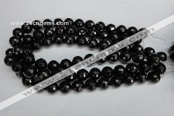 CJB47 15.5 inches 16mm faceted round natural jet gemstone beads