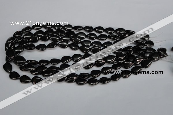 CJB68 15.5 inches 10*14mm flat teardrop natural jet gemstone beads