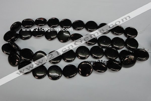 CJB78 15.5 inches 20mm flat round natural jet gemstone beads