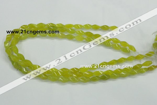 CKA21 15.5 inches 6*12mm twisted rice Korean jade gemstone beads