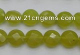 CKA266 15.5 inches 12mm faceted coin Korean jade gemstone beads