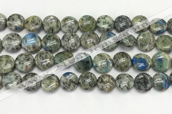 CKJ490 15.5 inches 11mm flat round natural k2 jasper beads